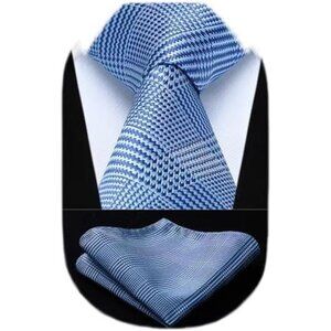 Ties for Men Plaid Checkered Tie with Pocket Square Woven BusinessFormal Necktie